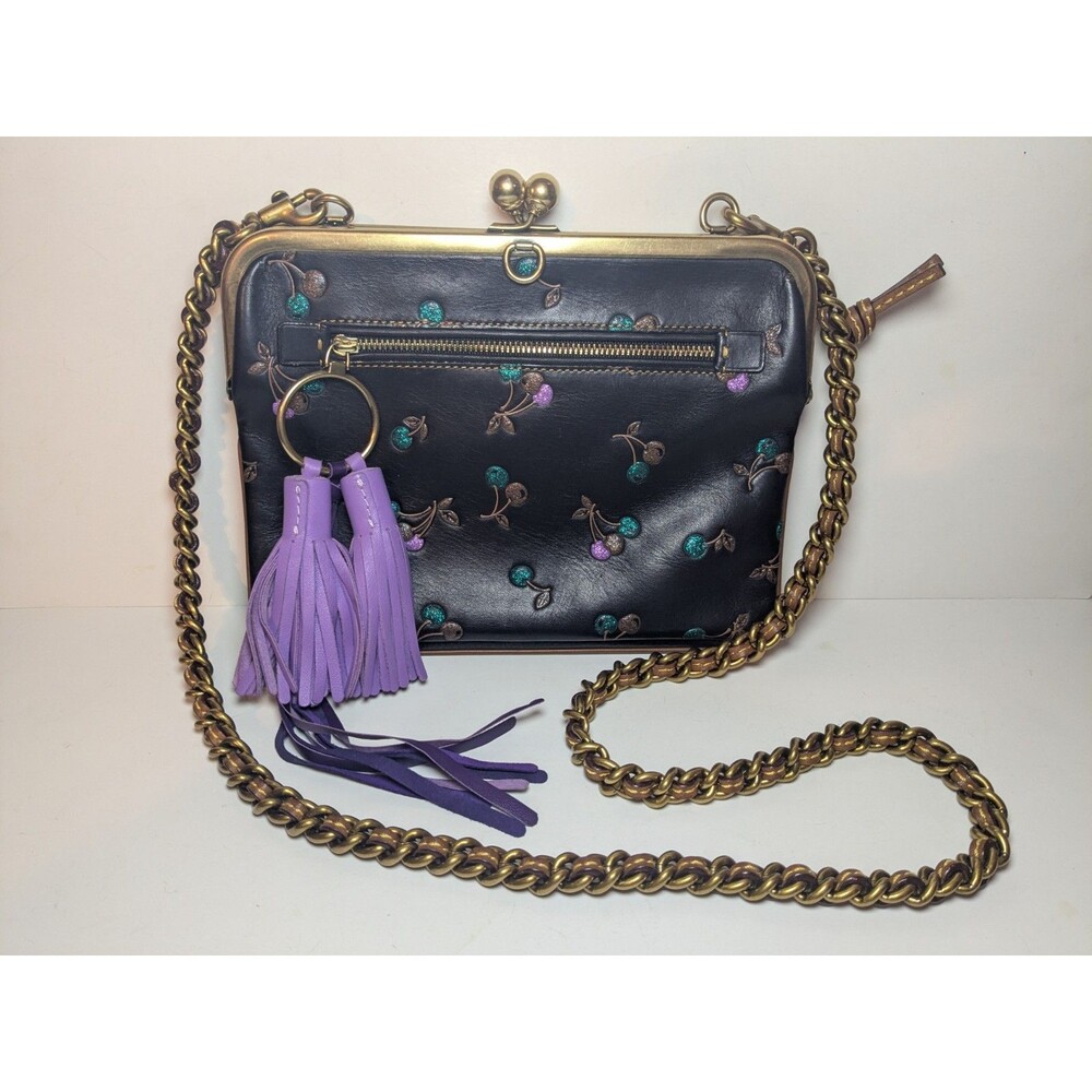 Coach 1941 Runway Sample Double Frame Kisslock Purse Glitter Cherries & Purple